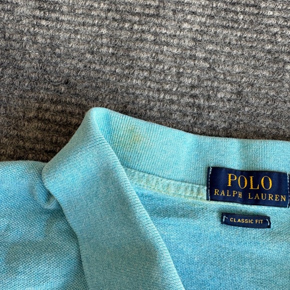 Polo Ralph Lauren Mens XXL Classic Fit Pique Polo Shirt Light Blue Pink Pony - Picture 4 of 5